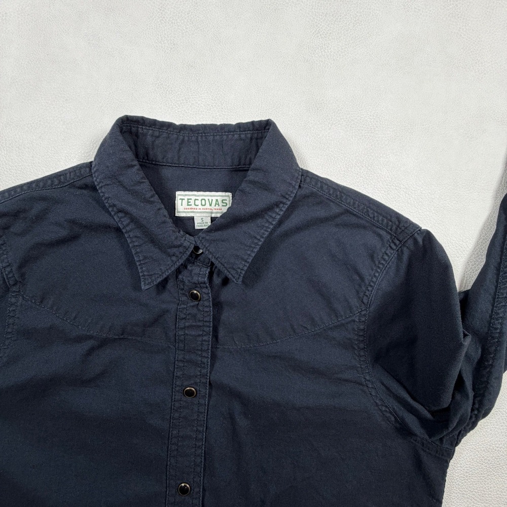 Tecovas Womens Small Black Herringbone Western Pearl Snap Long Sleeve‎ Shirt - Picture 9 of 10